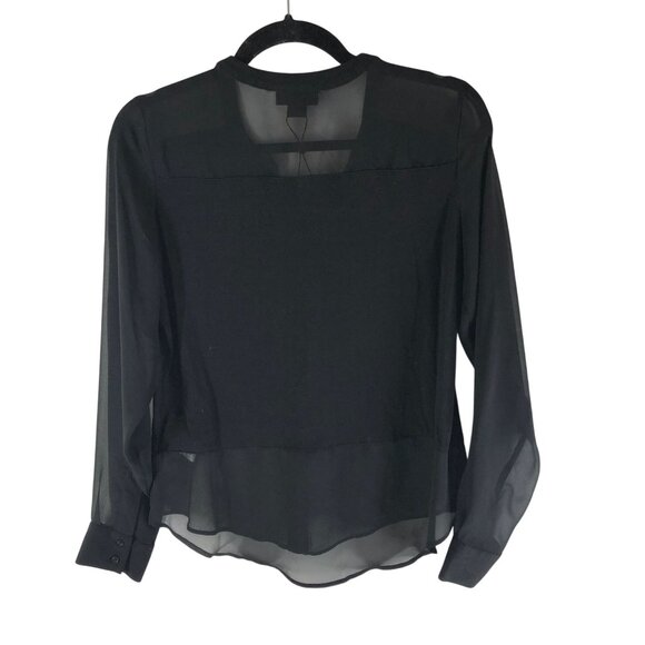 Metaphor Black Sheer Overlay Button-Front Blouse Long Sleeve Pockets S - Picture 2 of 4